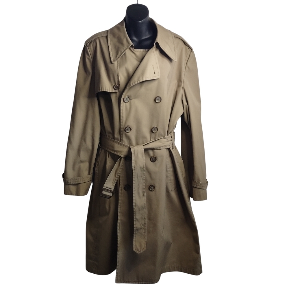 London Fog Men’s Double Breast Beige Belt Trench Coat Size 40 Reg
